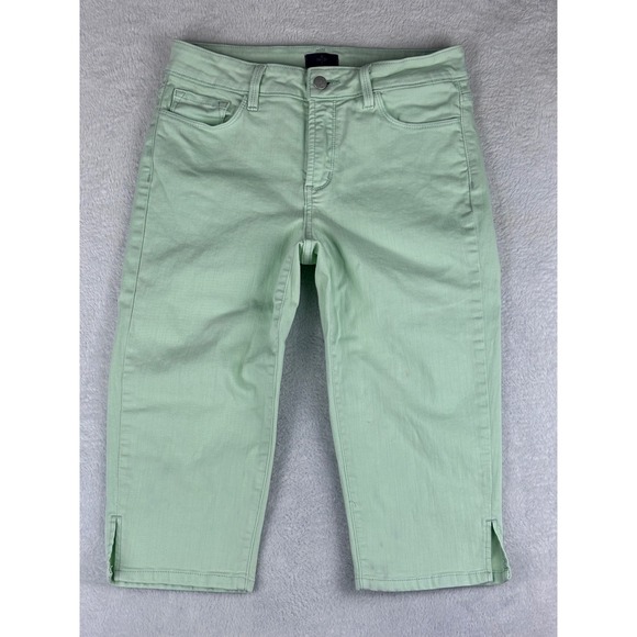 NYDJ Capri Pants Womens Petite 8P Green Cropped Split Hem‎ Stretch - Picture 1 of 14